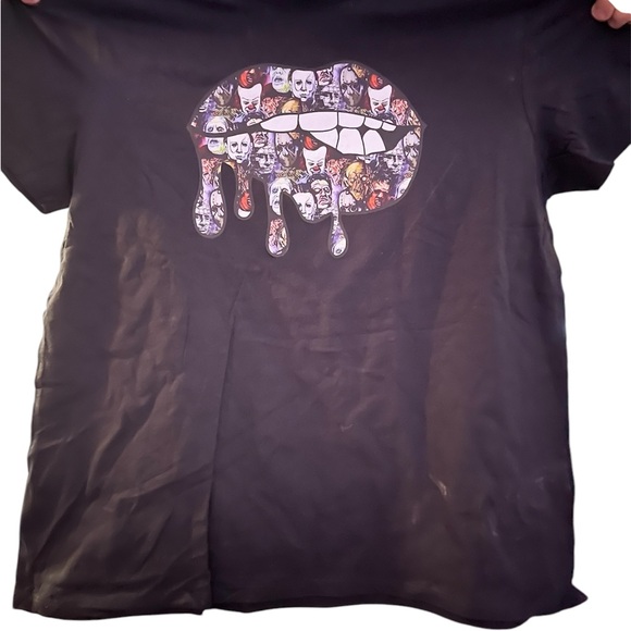 Horror Other - Boys of Horror Black Graphic T-Shirt with Dripping Lips Design